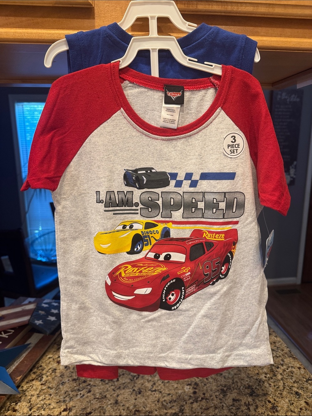 Disney Cars Raglan Tee & Tank Set - Red, Gray, Blue, Yellow… 3 piece set